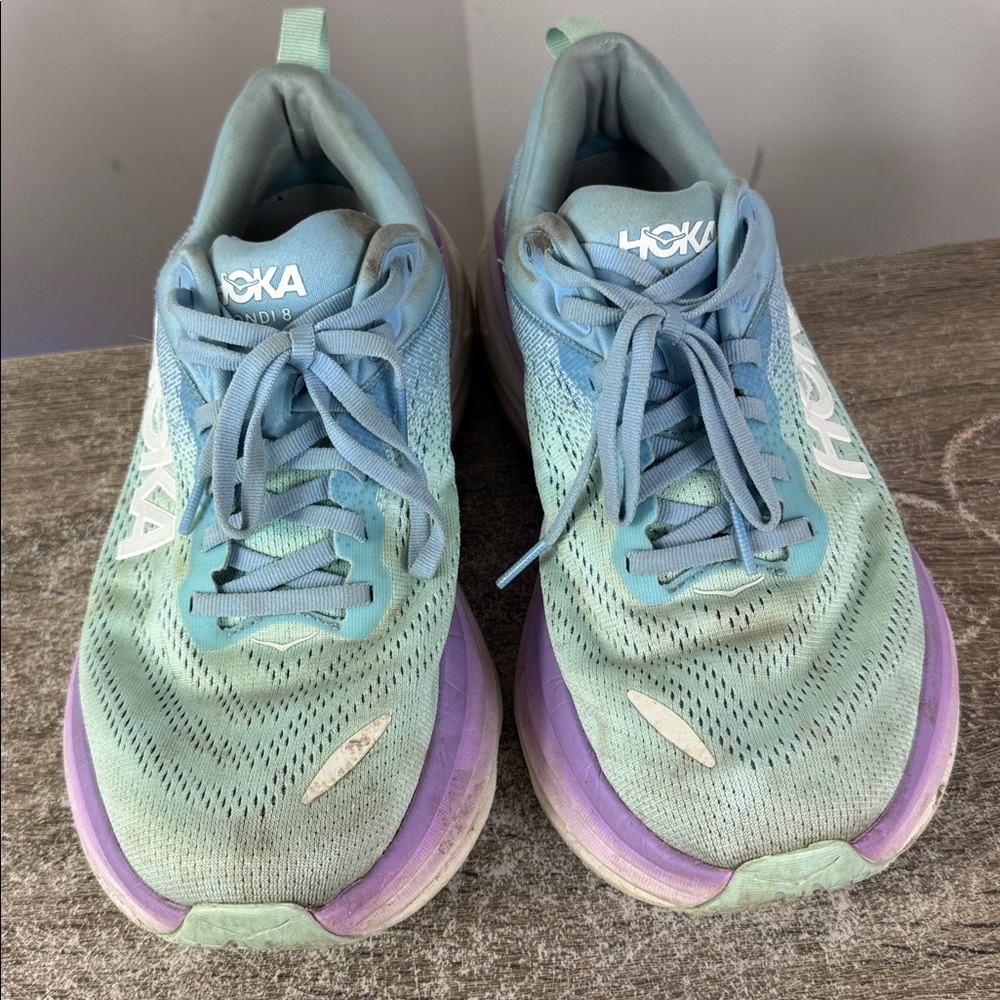 Women’s Hoka bondi 8 pink blue running gym shoe size 9.5D - Picture 2 of 6